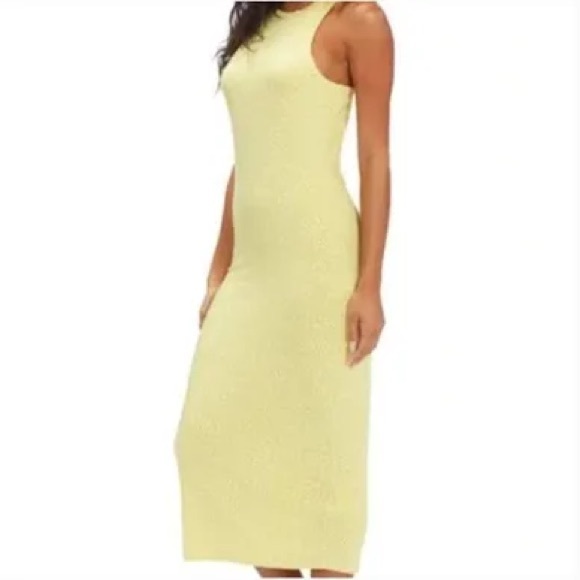 BILLABONG Tomboy Knit Midi Dress Sleeveless Sz L Large Yellow Leopard Print - Picture 2 of 6
